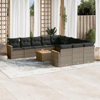12-delige Loungeset met kussens poly rattan grijs - thumbnail
