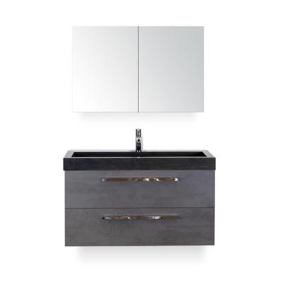 Seville Badmeubelset 100 cm - Beton Antraciet - Wastafel Hardsteen Wit Lucca - met Spiegelkast