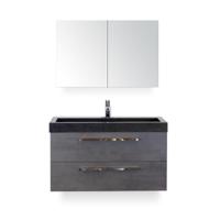 Seville Badmeubelset 100 cm - Beton Antraciet - Wastafel Hardsteen Wit Lucca - met Spiegelkast - thumbnail