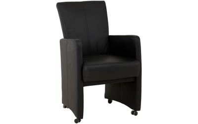 Goossens Excellent Eetkamerstoel Riva zwart leer met armleuning en met wielen, stijlvol landelijk