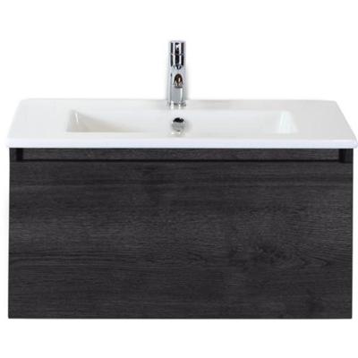 Frozen Badmeubelset 80 cm - Greeplijst in Kleur - Black Oak - Keramische Wastafel Wit 1 Kraangat