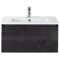 Frozen Badmeubelset 80 cm - Greeplijst in Kleur - Black Oak - Keramische Wastafel Wit 1 Kraangat - thumbnail