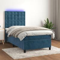 Boxspring met matras en LED fluweel donkerblauw 100x200 cm - thumbnail