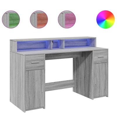 Bureau met LED-verlichting 140x55x91 cm hout grijs sonoma eiken - thumbnail