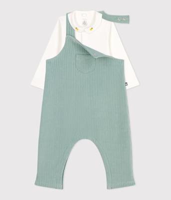 Geboorteset met tuinbroek en geborduurde body voor baby's PETIT BATEAU saliegroen
