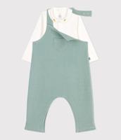Geboorteset met tuinbroek en geborduurde body voor baby's PETIT BATEAU saliegroen - thumbnail