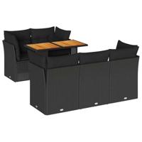 6-delige Loungeset met kussens poly rattan zwart - thumbnail