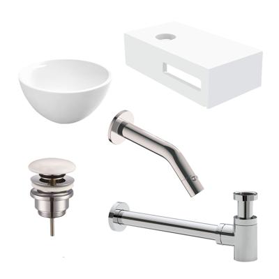 Waskomset met Planchet BWS Rond 20x11 cm Solid Surface Wit (inclusief kraan, afvoer en sifon)