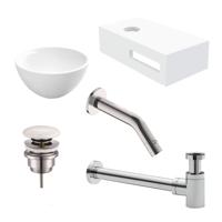 Waskomset met Planchet BWS Rond 20x11 cm Solid Surface Wit (inclusief kraan, afvoer en sifon) - thumbnail