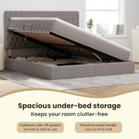 Opbergbed met LED met matras Taupe 160 x 200 cm Polyester - thumbnail