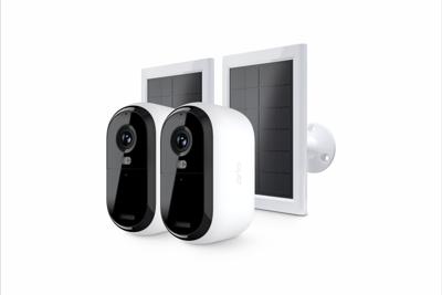 Arlo Essential 2 HD Draadloze Wi-Fi Beveiligingscamera voor Buiten incl. Zonnepanelen, 1080p Video, Kleurennachtzicht, Licht, Bewegingsmelder, Sirene, 2-Weg Audio, Arlo Secure Proefperiode, Set van 2