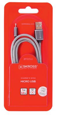 Skross 2700240 USB-kabel USB 2.0 USB-A stekker, USB-micro-B stekker 1.00 m Zilver