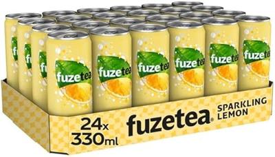 Fuze Tea frisdrank, bruisend, sleek blik van 33 cl, pak van 24 stuks, zwarte thee
