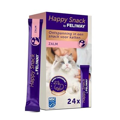 Happy Snack by FELIWAY zalmsmaak 24 sticks - Heerlijke romige kattensnack met ontspannend effect - Helpt jouw kat zich rustiger te voelen en bevordert het emotionele welzijn