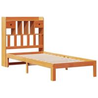 Bed met boekenkast zonder matras grenenhout wasbruin 75x190 cm - thumbnail