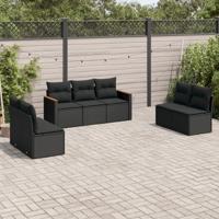 7-delige Loungeset met kussens poly rattan zwart - thumbnail