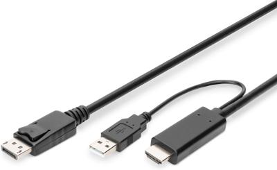 Digitus AK-330111-020-S HDMI-kabel DisplayPort / HDMI Aansluitkabel DisplayPort-bus, HDMI-A-stekker, USB-A stekker 2 m Zwart 4K UHD, Afgeschermd (dubbel), Digitus AK-330111-020-S HDMI-kabel DisplayPort / HDMI Aansluitkabel DisplayPort-bus, HDMI-A-stekker, USB-A stekker 2 m Zwart 4K UHD, Afgeschermd (dubbel),
