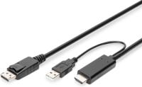 Digitus AK-330111-020-S HDMI-kabel DisplayPort / HDMI Aansluitkabel DisplayPort-bus, HDMI-A-stekker, USB-A stekker 2 m Zwart 4K UHD, Afgeschermd (dubbel), - thumbnail