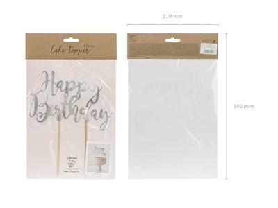 Cake topper Happy Birthday Zilver