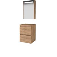 Basic-Line Premium 46 Badkamermeubelset - 50 x 46 cm - Greeploos - 2 Lades - Wastafelblad - Spiegelkast met LED Verlichting - Whisky Oak - thumbnail