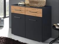 Commode TONNA 2 deuren 2 lades metaalgrijs/wotan eik - thumbnail
