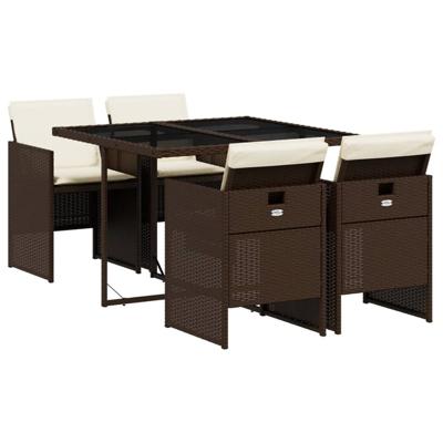 5-delige Tuinset met kussens poly rattan bruin - thumbnail