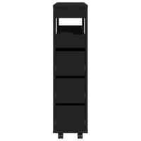 Badkamerkast smal met wielen bewerkt hout zwart - thumbnail