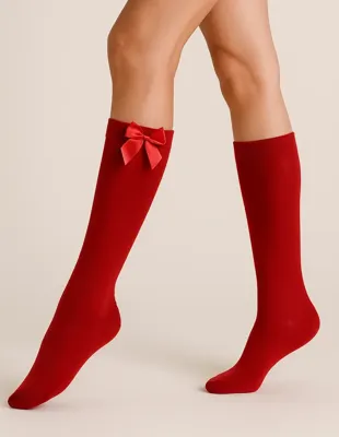 Yellowmoon kinder/dames kniekous 1 paar - Strik - Hoge katoenen sokken