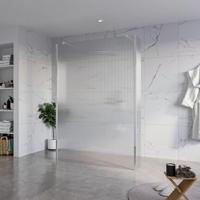 Fortifura Galeria Vrijstaande Inloopdouche - 140x200cm - Helder geribbeld - antikalk - 8mm veiligheidsglas - 2 zijwanden 30cm - wandsteunen en hoekprofielen - Chroom SW927766 2x/SW797954/SW797945 2x/SW358024 2x - thumbnail