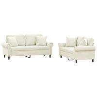 2-delige Loungeset met kussens fluweel crèmekleurig - thumbnail