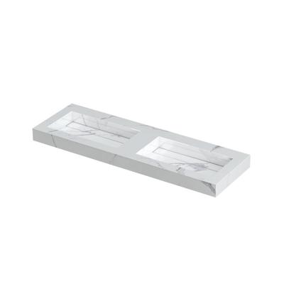 INK Pitch Wastafel Keramische Slab Bak Dubbel met Drain en Front en Side Skirts Zonder Kraangaten - 1400x450x90 mm - Statuario Glans