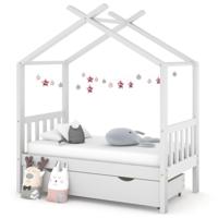 Kinderbedframe met lade massief grenenhout 70x140 cm wit - thumbnail