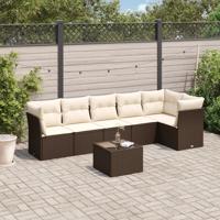 7-delige Loungeset met kussens poly rattan bruin - thumbnail