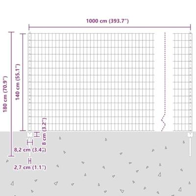 VidaXL Hek met paal groen 1,4 x 10 m staal en pvc