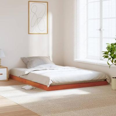 Bedframe massief grenenhout wasbruin 135x190 cm