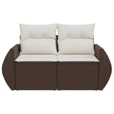 Tuinbank 2-zits met kussens poly rattan bruin