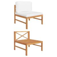 Middenbank met crèmekleurige kussens massief teakhout - thumbnail