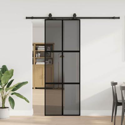 Schuifdeur met beslagset 76x205 cm gehard glas zwart