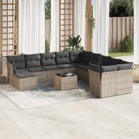 11-delige Loungeset met kussens poly rattan grijs - thumbnail