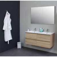 On-Line Badkamermeubelset - 120 cm - Voorgemonteerd - Porseleinen Wastafel - 2 Kraangaten - Spiegelkast - Eiken - thumbnail