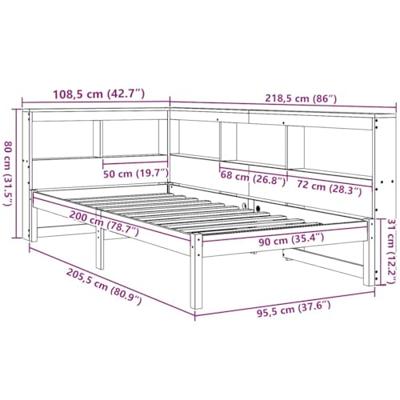 Bed met boekenkast zonder matras massief grenenhout 90x200 cm
