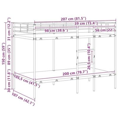 Stapelbed zonder matras 107x203 cm staal zwart