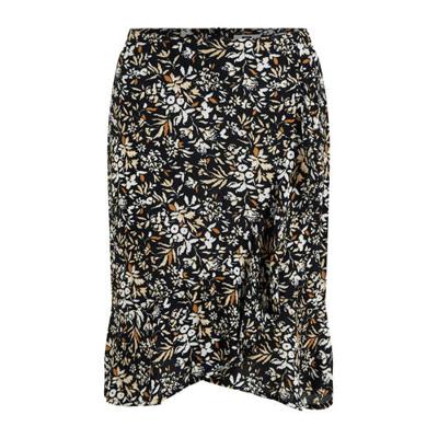 WE Fashion wikkelrok met bladprint en volant zwart WE Fashion wikkelrok met bladprint en volant zwart