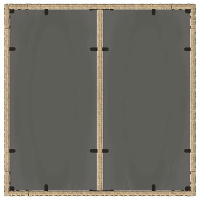 Tuintafel met glazen blad 90x90x75 cm poly rattan beige - thumbnail