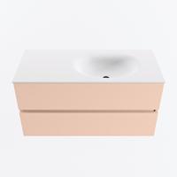 MONDIAZ VICA 100cm badmeubel onderkast Rosee 2 lades. Wastafel MOON rechts 1 kraangat, kleur Talc. - thumbnail
