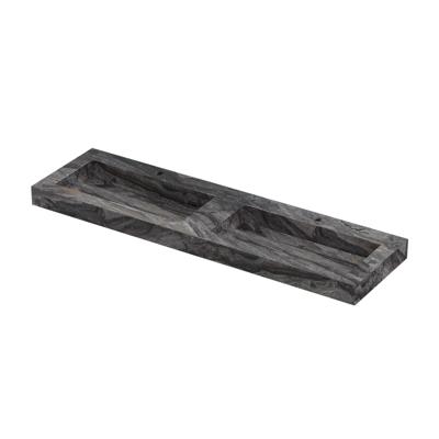 INK Pitch Wastafel keramische slab bak dubbel met drain en front en side skirts 2 kraangaten 160x45x9 Venice brown glossy