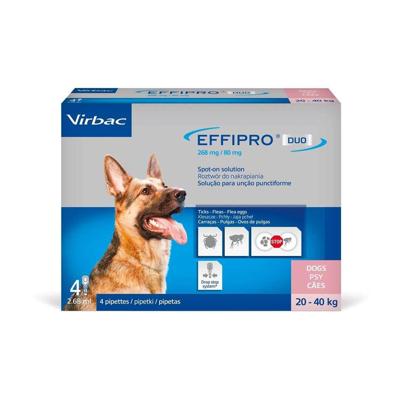 VIRBAC Effipro Duo L (20-40 kg) - druppels tegen vlooien en teken voor honden - 4x2.68ml