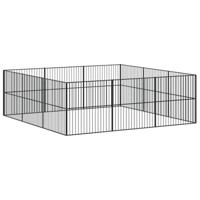 Hondenkennel 12 panelen gepoedercoat staal zwart - thumbnail