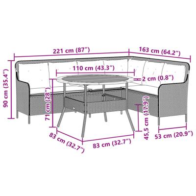 2-delige Loungeset met kussens poly rattan grijs - thumbnail