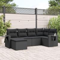 6-delige Loungeset met kussens poly rattan zwart - thumbnail